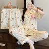 Pijama de Algodão Nuvem Estilo Coreano de Alta Qualidade Estampa Floral Cachorrinho Ins Verão Doce Manga Curta Três Peças Roupa de Casa Atacado