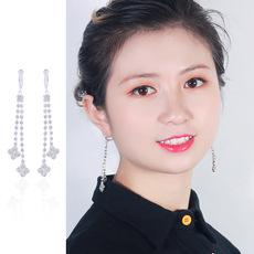 弹簧耳夹钻石流苏耳环耳坠女长款吊坠气质韩国简约个性百搭网红