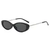 Gafas de sol estilo Kendou retro ovaladas con montura negra ojo de gato para mujer, gafas de sol de alta gama con montura metálica fina, protección UV
