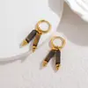 Pendientes Vintage de Acero Inoxidable con Piedra Natural Ojo de Tigre Colgantes para Oreja de Acero de Titanio Chapados en Oro Real de 18K Hechos a Mano