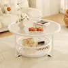 Mesa de centro para sala de estar, mesa redonda pequeña de doble capa, lujo ligero nórdico, mesa de té pequeña de moda, mesa de té redonda de vidrio simple