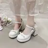 Zapatos de tacón alto con tacón grueso y lazo estilo francés blancos para mujer, nuevo modelo de primavera 2026, versátiles con faldas, zapatos Mary Jane que aumentan la altura