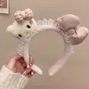 Diadema Dulce Rosa Estampado Leopardo Gato Kt con Lazo 2025 Nuevo Estilo Femenino Anti-Deslizante para Lavado Facial