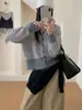 Cárdigan de Punto a Rayas con Bloques de Color Estilo Coreano 2026 Otoño/Invierno Nuevo Retro con Capucha Suelto Estilo Casual Abrigo Suéter para Mujer