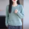 Suéter de tricô com gola redonda transfronteiriço com bolinhas coloridas, fio mesclado e padrão jacquard vazado, pulôver feminino de caimento solto para o início do outono com mangas compridas delicadas