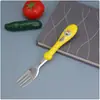 Tenedor Cuchara con Estampado de Oso de Dibujos Animados Vajilla para Alimentar Bebés Tenedor Cuchara de Acero Inoxidable Cuchara Portátil para Entrenamiento de Comida