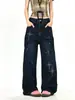 Jeans Lavado com Manchas de Tinta Retro e Strass Hot-Fix para Homens e Mulheres 2026 Primavera e Outono Novos Calças Largas BF Americanas High Street Comprimento Total