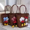 Bolso de Mano de Nuevo Estilo con Lazo, Lunares de Dibujos Animados, Peluche, Cesta Tejida, Bolso de Mano Diario para Mujer