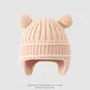 Gorro protector de orejas para niños con orejas de oso lindo estilo coreano, gorro cálido de rayas verticales para otoño e invierno, gorro protector de orejas tipo pullover unisex para bebé