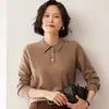 Suéter de Caxemira Novo Outono e Inverno Feminino Gola Polo Pulôver Manga Longa Versátil Casual Tricô de Lã Top Básico