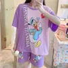 Pijama para Mujer Verano Manga Corta Shorts 2025 Nuevo Verano Lindo Dibujo Animado Oso Fresa Se Puede Usar Fuera de Casa Ropa