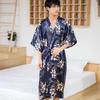 Nuevo Pijama de Pareja de Seda Imitada Transfronterizo 2019 Estampado Primavera Verano Kimono Cárdigan Delgado Ropa para Casa