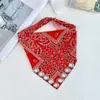 Lenço de Cabeça Triângulo Paisley Retro Americano com Design Elástico e Fivela de Metal em Forma de V, Lenço de Cabeça Moderno e Versátil