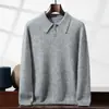 Otoño e Invierno Nuevo Punto de Siete Agujas Doble Hilo Engrosado Polo para Hombre Cachemira Tejido Color Sólido Business Casual Tejido Punto