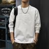 Camiseta de manga larga con sello de acero tridimensional simple de otoño para hombre, camisa básica holgada de talla grande de peso pesado, suéter de marca de moda retro de estilo americano