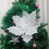 24cm Decorações de Natal Flores de Natal Decoração de Árvore de Natal Guirlanda de Rattan Recortes Tecido com Pó Dourado Flores de Seda Flores Artificiais