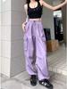 Pantalones Rectos con Cordón Hip Hop Retro Americano Hiphop para Mujer de Cintura Alta Adelgazantes Multibolsillos Deportivos Casuales