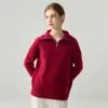 Suéter de Cachemira con Media Cremallera 2026 Otoño/Invierno Nuevo Estilo para Mujer Cuello Solapa Doble Hilo Grueso Capa Base Estilo Versátil Suéter Cálido