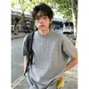 Camiseta de Verano para Hombre Estilo Old Money, Tejido de Punto Trenzado, Manga Corta, Texturizada, Hombro Normal, Cuello Redondo, Tacto de Alta Gama, Transpirable, Manga de Tres Cuartos