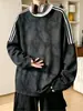 Sudadera con capucha de peso pesado, corte holgado, moderna, para hombre, jersey de otoño, top retro de cuello redondo, estilo preppy, rayas tie-dye