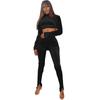 Y1167 Conjunto de Roupas Femininas Transfronteiriço Amazon Veludo de Inverno Manga Longa Crop Top Conjunto de Duas Peças Fibra de Acetato Hot Girl