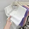 Camiseta Seda Gelo Feminina 2025 Verão Nova Versátil Cor Pura Sem Mangas Regata Tricotada Solta Colete Curto Top Fino
