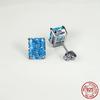 Pendientes de temperamento de princesa rectangulares simples con aguja de plata S925 con geometría de tesoro de color de moda transfronteriza europea y americana al por mayor