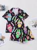 Pijama Feminino Halloween Novo Estilo Transfronteiriço Manga Curta Shorts Cardigã Desenho Animado Europeu e Americano Conjunto para Dormir e Casa Venda por Atacado