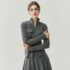 Moda Estilo Coreano Color Sólido Abrigo Cardigan de Punto Cachemir para Mujer Solapa Cremallera Doble Cabeza Corte Delgado Top Simple Versátil