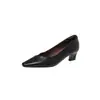 Elegantes sapatos de trabalho pequenos quadrados de couro estilo francês 2026 outono salto médio grosso couro genuíno para o dia a dia sapatos rasos para mulheres