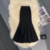 Saia midi de tricô branca estilo sereia feminina outono e inverno justa estilo saia passo de lótus para saia longa petite