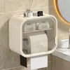 Caja de pañuelos para baño color crema, diseño de montaje en pared sin perforaciones, estante de almacenamiento multifuncional, dispensador de pañuelos de gran capacidad