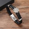 Pulseira de Couro Masculina com Design de Leme, Pulseira da Moda com Cordão de Couro Trançado, Corrente de Couro Feita à Mão, Estilo Punk, Personalidade Moderna