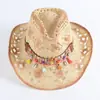 Sombrero de Paja con Decoración de Piedras Preciosas Estilo Bohemio Transfronterizo, Sombrero de Vaquero Estilo Étnico Calado, Sombrero de Sol de Tíbet al por Mayor