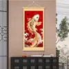 Pintura Decorativa de Madeira Pendurada em Estilo Chinês de Carpa Festiva para Sala de Estar, Escritório e Hall de Entrada, Simbolizando Coisas Boas e Bênçãos