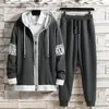 Conjunto Esportivo Casual Masculino Primavera e Outono Bonito Solto Cardigan Suéter com Capuz com Calças Casuais
