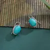 Brincos de Gancho de Orelha Imitação de Pinheiro Verde de Sentido Avançado para Mulheres, Brincos de Ouro Rosa com Pedra Azul, Brincos Simples de Nicho para Afinar o Rosto