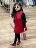 Inverno 2024 novo vestuário infantil coreano meninas vestido colete de malha bolo ano novo capa de lã