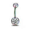 Anillo de Acero Inoxidable Perforado para Ombligo con Exquisito Circonita Redonda Microincrustada, Conjunto de Joyería de Piercing Corporal a la Moda