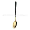 Vajilla transfronteriza de acero inoxidable 304 cuchara para ensalada tenedor cuchara de mango largo cuchara tenedor integrada para ensalada de frutas para estudiantes tenedor para pasta