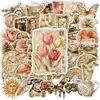 50 pegatinas creativas nuevas estilo vintage transfronterizo para planificador, objetos vintage y decoraciones florales, pegatinas impermeables removibles