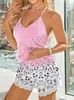 Comercio Exterior Europeo y Americano Transfronterizo Crochet Seda de Leche Sin Mangas Cuello Halter Lencería Shorts Ropa para el Hogar Encaje Conjunto de Dos Piezas para Mujer