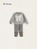 Ropa para Niños Youbao Conjunto para Niñas Primavera y Otoño Nuevo Suéter Cardigan con Lazo y Leggings de Patchwork Conjunto de Dos Piezas Infantil Moderno