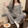 Pijama Popular Estilo Coreano de Lunares para Mujer Otoño e Invierno Rayas de Modal Nuevo 2025 Dulce Holgado Conjunto de Ropa para el Hogar