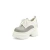 Zapatos de cuero con suela gruesa de 12 cm, nuevos de primavera, punta redonda, cordones profundos, zapatos de cuero pequeños con plataforma, zapatos casuales para mujer