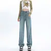 Jeans acampanados retro para mujer, estilo nuevo, holgados de cintura alta, fluidos, versátiles, de largo hasta el suelo, pantalones rectos adelgazantes A13839