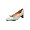 Sapatos Mary Jane com Laço Pequeno Fresco Han Feng Primavera 2025 Salto Médio Grosso Estilo Fada Cabeça Quadrada Couro Boca Rasa Sapatos de Camada Única
