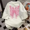 Camiseta de Manga Corta para Mujer con Diseño de Mariposa Graffiti Estampado de Letras 2026 Verano Nuevo Casual Holgada Cuello Redondo