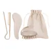 Set de Regalo de Peine para Peluquería Paja de Trigo Cepillo Limpiador de Champú Forma Esponjosa Peine de Dientes Anchos Tablero Peine para el Cabello sin Nudos