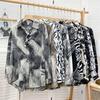 Camisa de manga comprida com estampa de leopardo de tinta solta estilo frio feminino outono elegante design senso nicho lay-up top